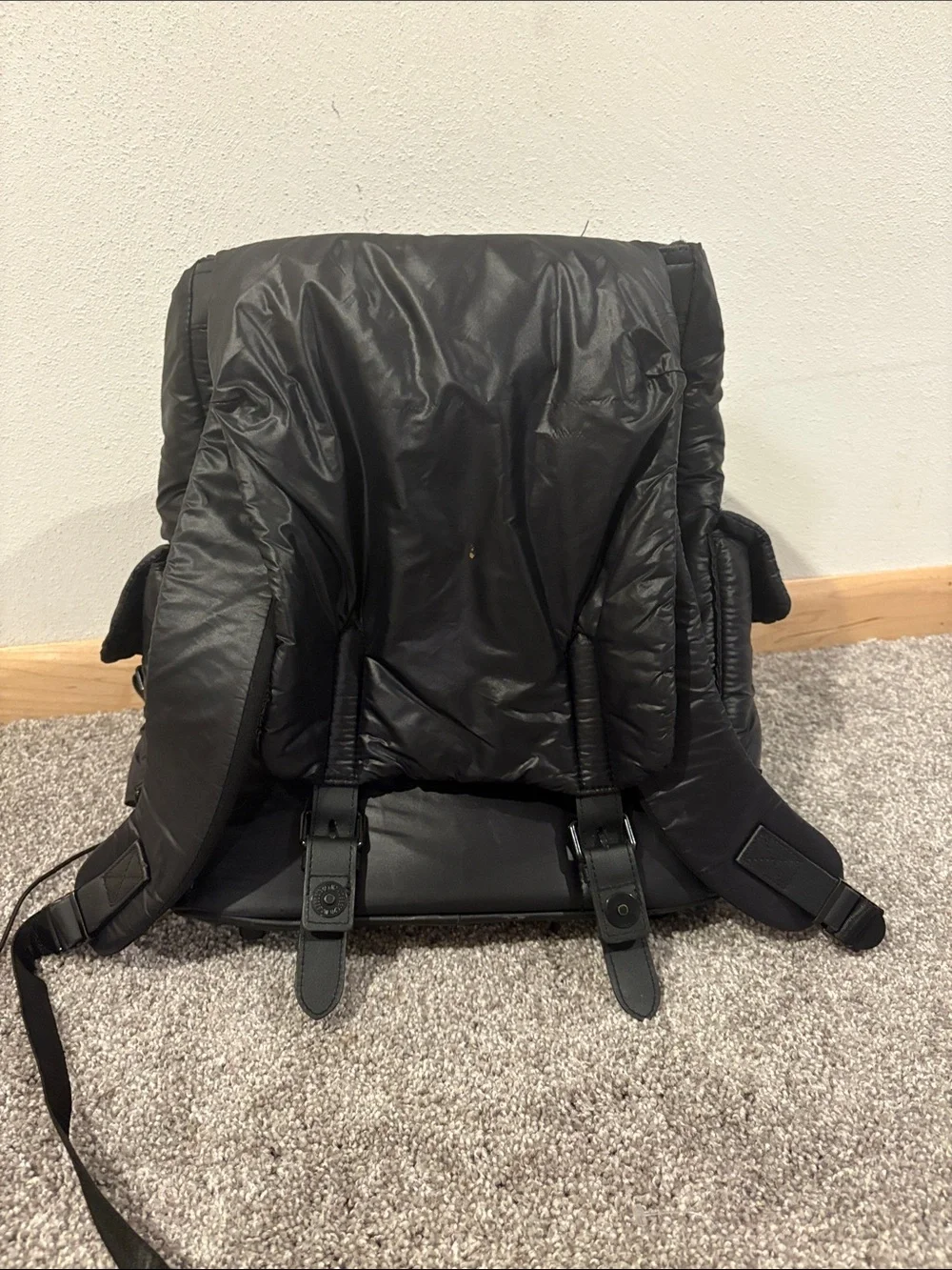 Joan & David Black Puffer Backpack with Leather Trim